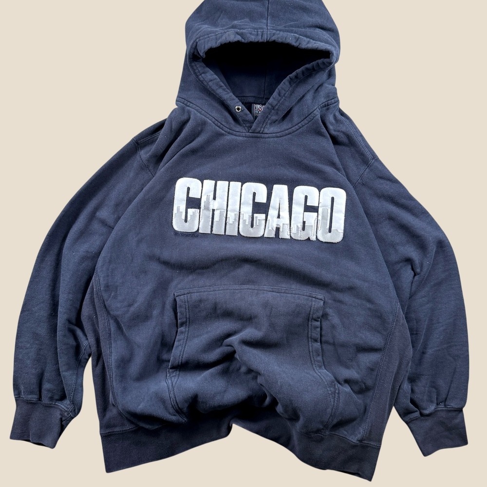 MV Sport Hoodie Men XXL Navy Chicago Skyline Pro Weave Pullover Y2K‎ Streetwear